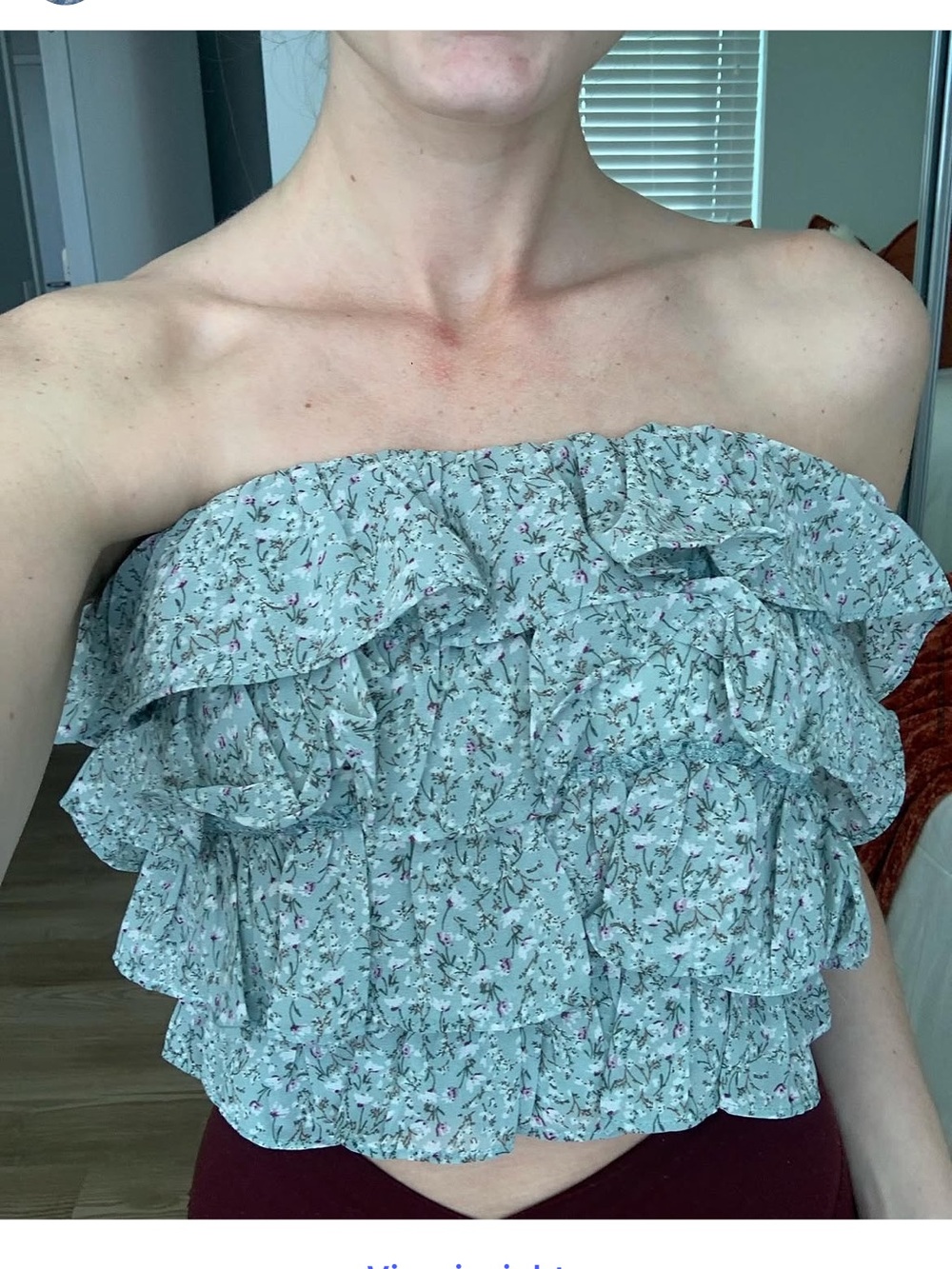 Lizard Thicket Cropped Strapless Ruffle Top - Mint Blush - New With Tags